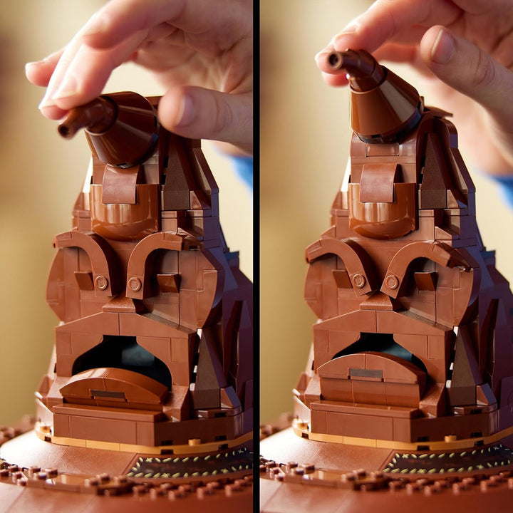 LEGO Harry Potter Pălăria vorbitoare, model Hogwarts pentru adulți, cadou de film pentru femei, bărbați, mamă și tată, cu 31 de combinații de sunete aleatorii, te sortează în casa ta Hogwarts 76429