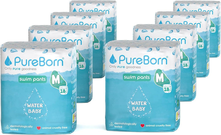 Pureborn Schwimmwindeln, Baby Swim Pants Größe L (9-14 Kg), 18 Stück, Für Strand Und Pool, Ultraweich, Elastisch, Auslaufsicher, Dermatologisch Getestet, Sommerdrucke