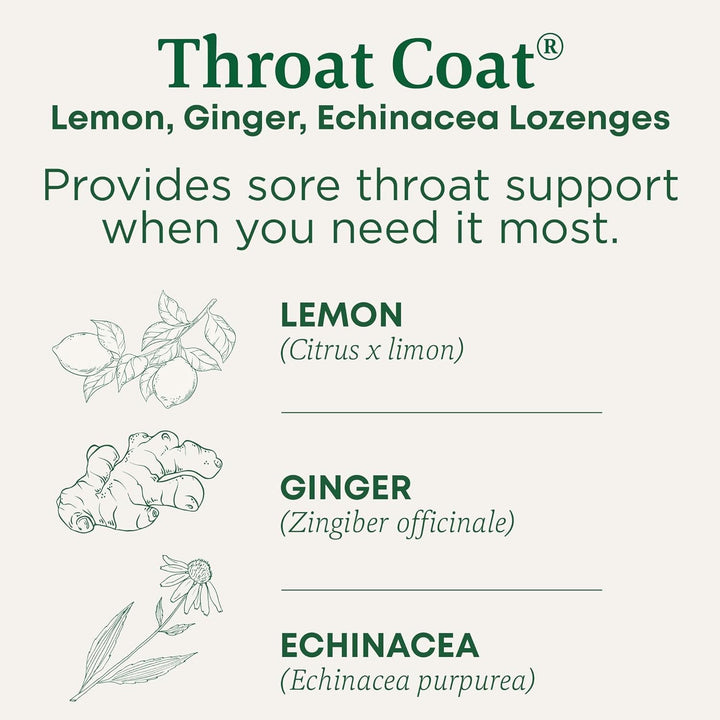 Lozenges, Organic Throat Coat Lemon Ginger Echinacea, Sore Throat Support, 16 Individually Wrapped Lozenges Tea USA Naty Shop