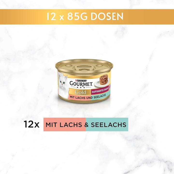 Gourmet Gold Refined Ragout Duetto Hrană umedă pentru pisici, somon și pollock, 12Pack (12 X 85G)