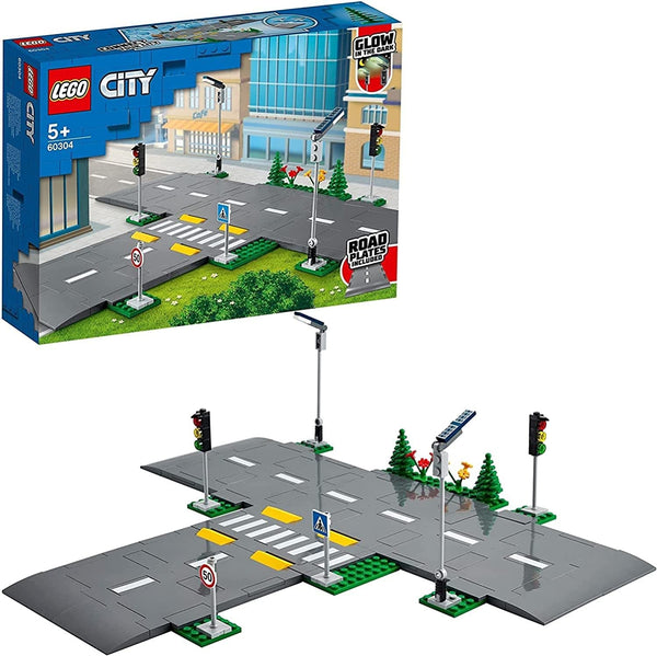 LEGO City Intersecție rutieră cu semafoare, set de construcție cu cărămizi care strălucesc în întuneric 60304