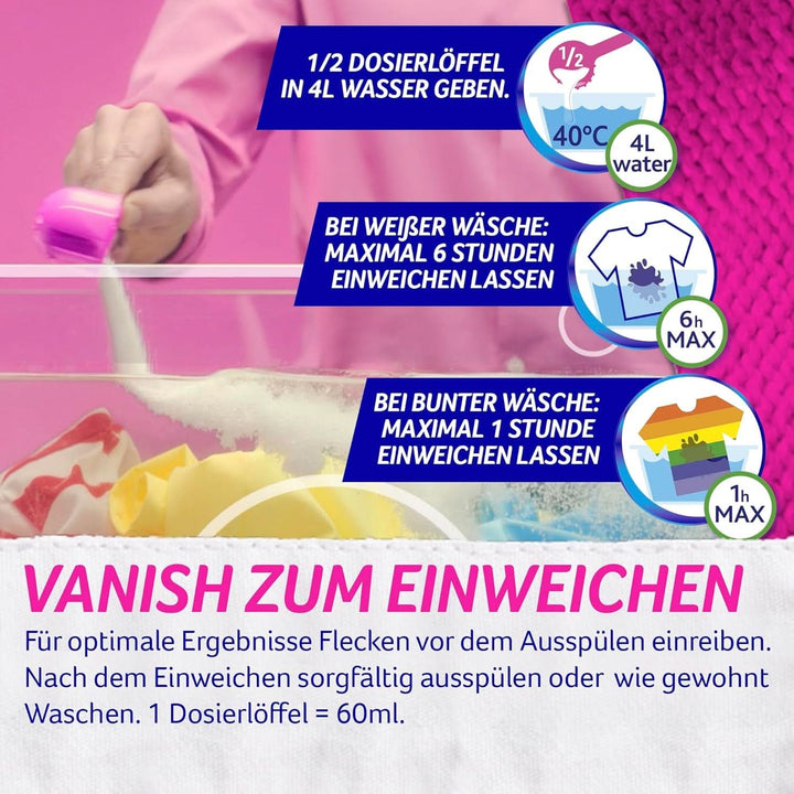 Vanish Oxi Action Powder Pink - 1,125 Kg - pudră de îndepărtare a petelor și de îmbunătățire a rufelor fără clor - pentru rufe colorate