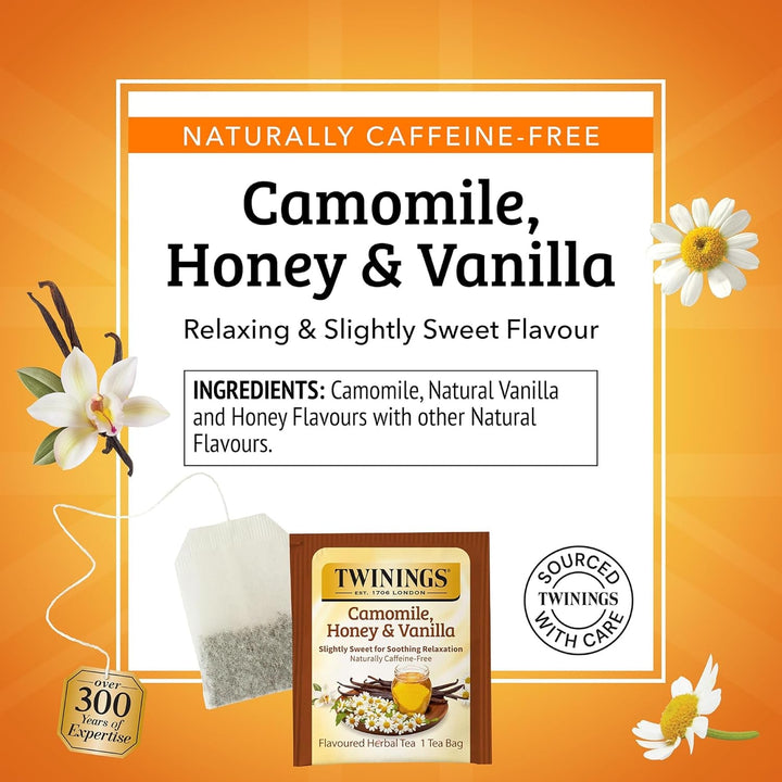 Camomile, Honey & Vanilla Herbal Tea Individually Wrapped Bags, 20 Count (Pack of 1), Naturally Caffeine-Free, Enjoy Hot or Iced, 20 Teabags Tea USA Naty Shop