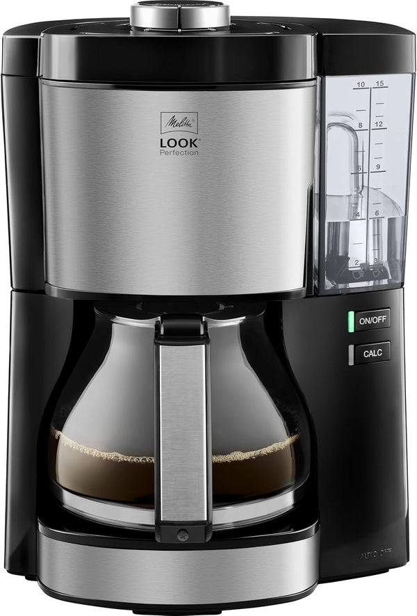 Melitta Look Perfection - Cafetieră cu rezervor de apă detașabil, filtru de cafea cu ulcior de sticlă și opritor de picurare, pentru până la 10 cești de cafea, negru
