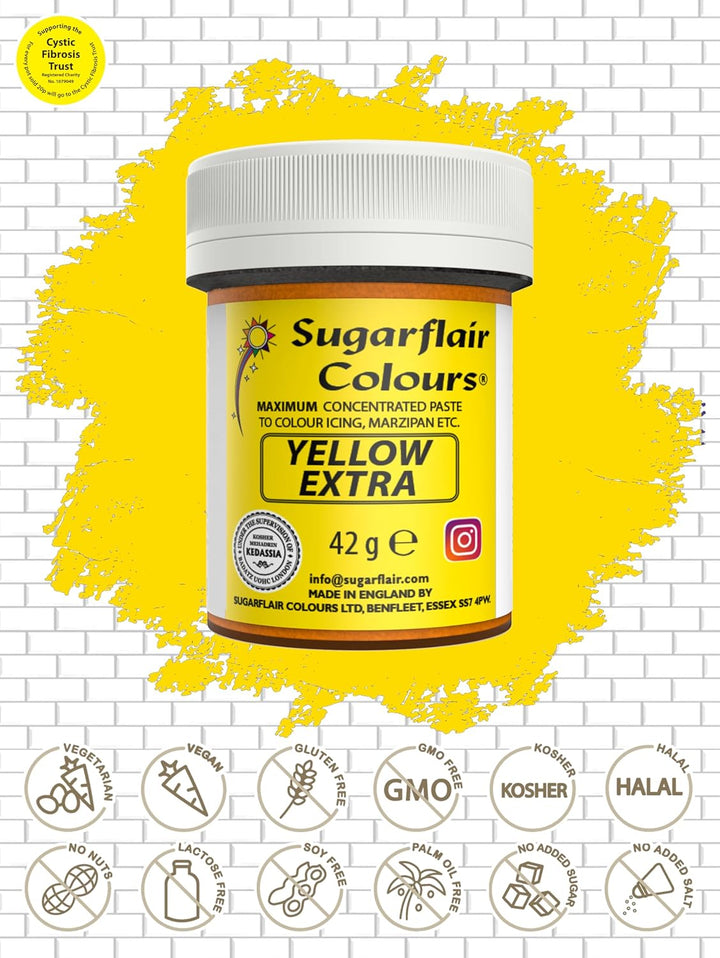 Sugarflair Lebensmittelfarbe Max Konzentriert Yellow Extra, Lebensmittel Farbstoff Hoch Konzentriert Für Marzipan Und Fondant, Max Concentrate Paste Colour - 42G