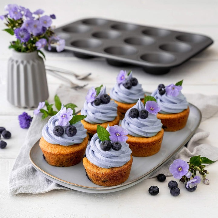 Zenker 12Er Muffinform Energy, Premium-Backform, Für Köstliche Kuchen, Verkürzt Die Backzeit Um Bis Zu 20% (Farbe: Silber/Anthrazit), Menge: 1 Stück, Hellgrau Und Dunkelgrau