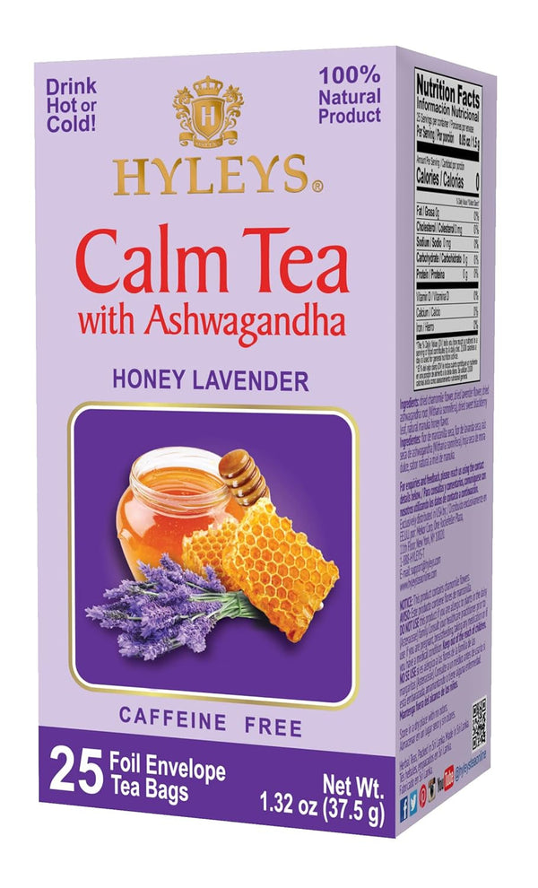 Calm Tea with Ashwagandha - Lavender & Honey Flavor - Caffeine-Free, Herbal Tea - 25 Tea Bags - Sleepy Chamomile Bedtime Blend: Natural Herbal Tea for Deep Relaxation & Restful Sleep Tea USA Naty Shop Aswagandha With Lavender And Honey 25 Count (Pack Of 1)