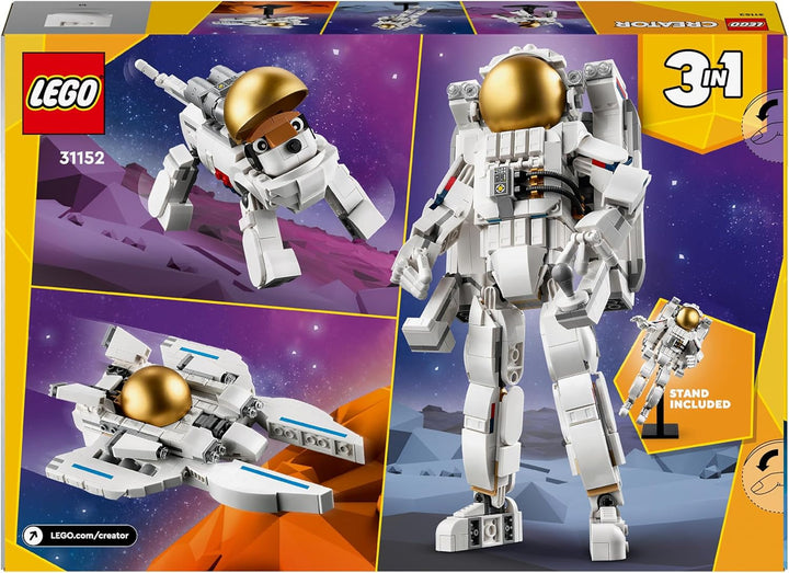 Jucărie LEGO Creator 3In1 Astronaut în spațiu, kit model cu câine și navă spațială pentru copii, decorațiuni pentru grădiniță, cadou creativ pentru băieți și fete de la 9 ani 31152