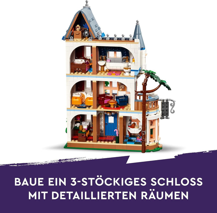 Castelul LEGO Friends cu cazare de vacanță, hotel Playset pentru copii și adolescenți de la 12 ani cu 4 figurine, câine și accesorii, idee de cadou pentru fete și băieți 42638