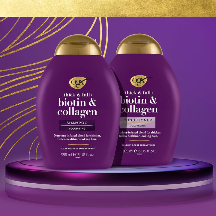 OGX Biotin & Collagen Shampoo (385 Ml), Kräftigendes Haarshampoo Für Feines & Dünnes Haar, Mit Vitamin B7 Biotin & Kollagen, Ohne Sulfate