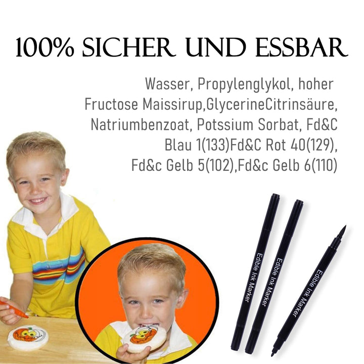 3 Stück Essbar Lebensmittelstift Schwarz 3Er Set Mit Zweifacher Spitzenausführung Vegan, Glutenfrei, Fondant Lebensmittelfarbe Schwarz Zum Malen Und Schreiben Auf Torten & Co.