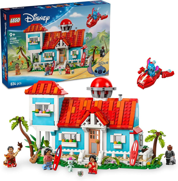 LEGO Ç€ Disney Casa de pe plajă din "Lilo și Stitch" - Jucărie de construit cu 6 camere, observator, navă spațială și 5 minifigurine - cadou de ziua de naștere pentru fete și băieți de 9+ și fani 43268