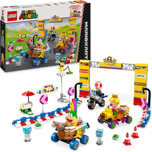 LEGO Super Mario: Mario Kart - Baby Peach & Grand Prix Set, Figuri Nintendo - Toad, Lakitu, Baby Peach și Lemmy, Cadou pentru băieți, fete și gameri de la 8 ani, Jucărie de aventură 72036