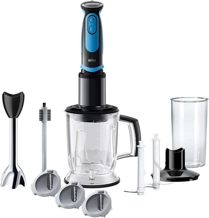 Braun Stabmixer MQ 5260WHBL Stabmixer – Multiquick 5 Vario Pürierstab Mit Edelstahl Mixfuß Und Spiralschneider, 1000 Watt, Inkl. Umfangreiches Zubehör-Set, Weiß/Blau