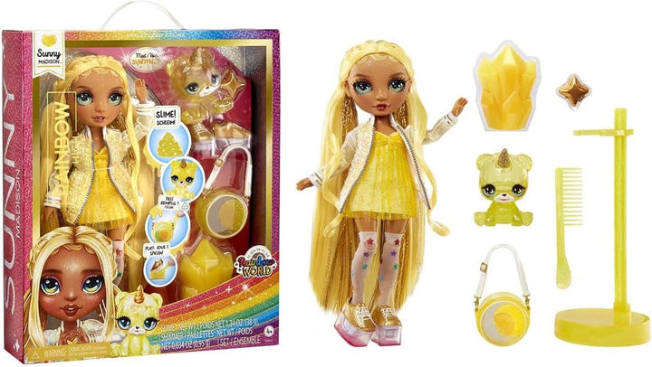 Păpușă Rainbow High Fashion cu slime și animal de companie - Amaya (Culori curcubeu) - păpușă strălucitoare de 28 cm cu slime sclipitor, animal magic și accesorii de modă - jucărie pentru copii - 4-12 ani
