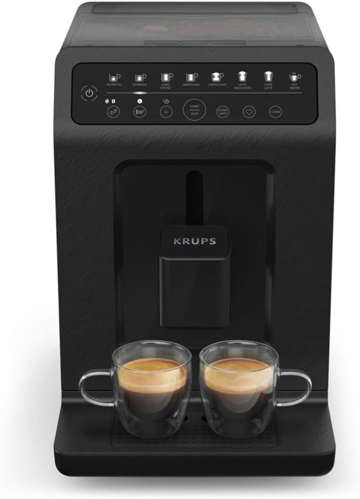 Aparat de cafea complet automat Krups EA897B Evidence Ecodesign, Funcție espresso și cappuccino automată, Tehnologie Quattro Force, Cești cu lapte cu o singură atingere, 8 presetări, sistem de lapte, 1450W