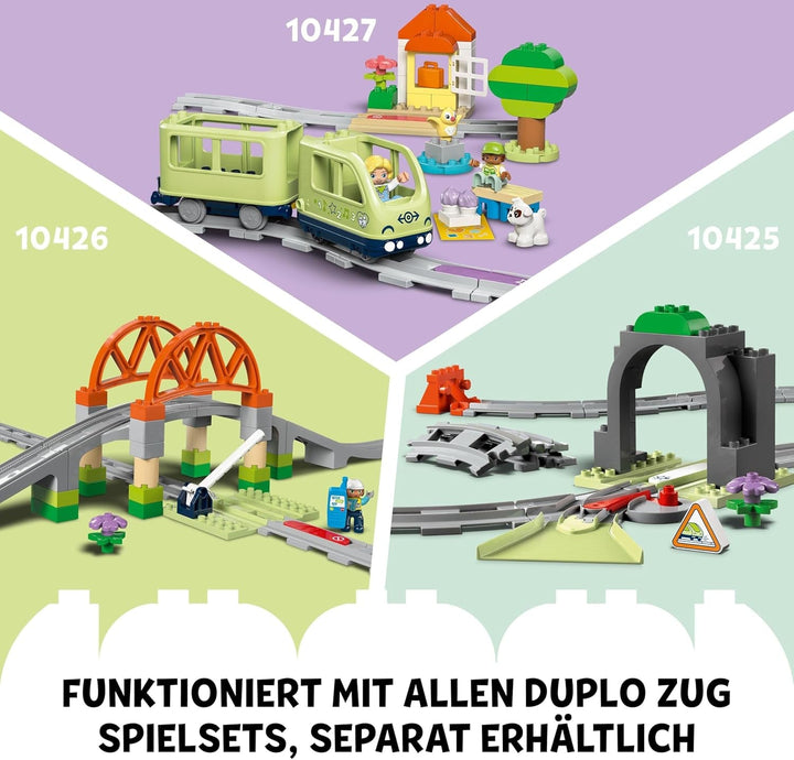 LEGO DUPLO Town Interactive Adventure Train, Playset cu lumini și sunete pentru jocuri de rol, permite copiilor de la 2 ani să construiască șine, jucărie educativă pentru preșcolari 10427