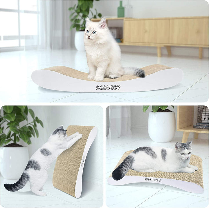 Zgâriator pentru pisici, covoraș curbat, reversibil, fabricat din carton, pat extensibil cu catnip organic [44 x 25 x 7 cm, carton și construcție de înaltă calitate]