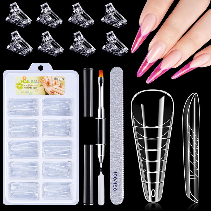 Set de 120 de forme pentru unghii, extensii de unghii, forme cu gel pentru unghii, set de forme pentru unghii cu perie cu două capete și pilă pentru unghii cu cleme, pentru unghii cu gel