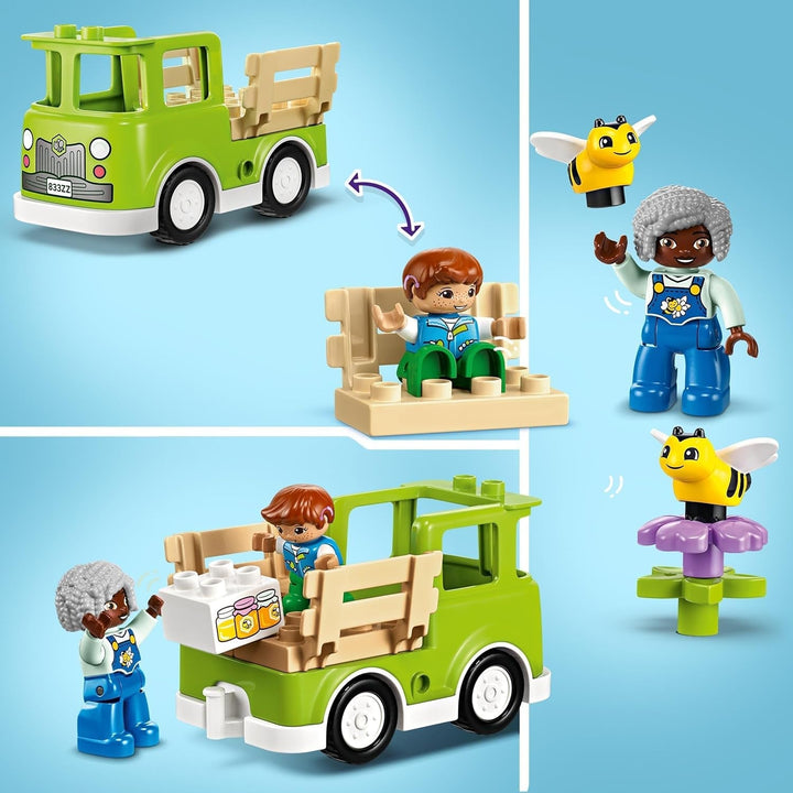 LEGO DUPLO Town Apicultură și stupi, jucărie educativă pentru copii mici cu 2 figuri și un camion mobil, set de construit și reconstruit, jucărie pentru copii mici de la 2 ani 10419
