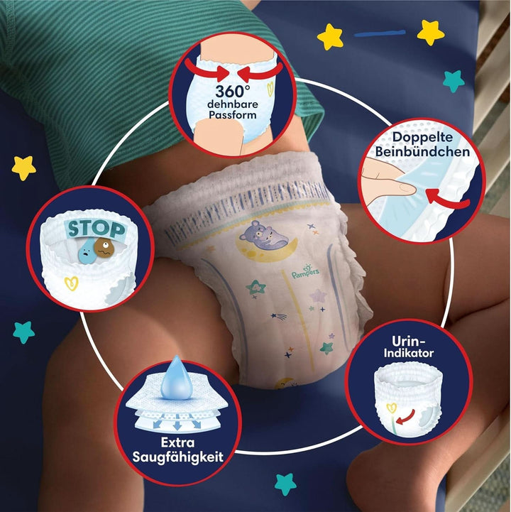 Pampers Night Nappies Pants, pantalonii pentru scutece oferă protecție suplimentară pentru întreaga noapte