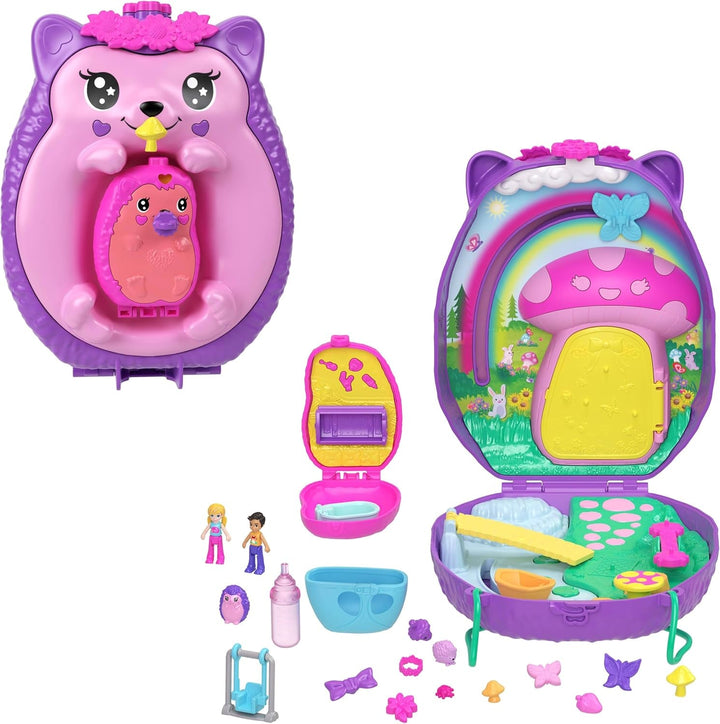 Polly Pocket GKJ64 - Cutie de buzunar cu ananas, portabilă, cu 8 funcții distractive, păpușile Polly și Purple, 2 accesorii și foaie de autocolante; jucărie pentru copii de 4 ani și peste