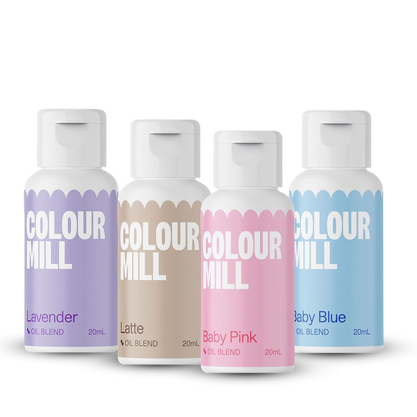 Colour Mill Lebensmittelfarbe Pastell Set – 4 X 20Ml Ölbasiert (Baby Blue, Baby Pink, Latte, Lavender) – Uv-Beständig – Perfekt Für Backen & Als Backzubehör Für Torten, Muffins & Tortendeko