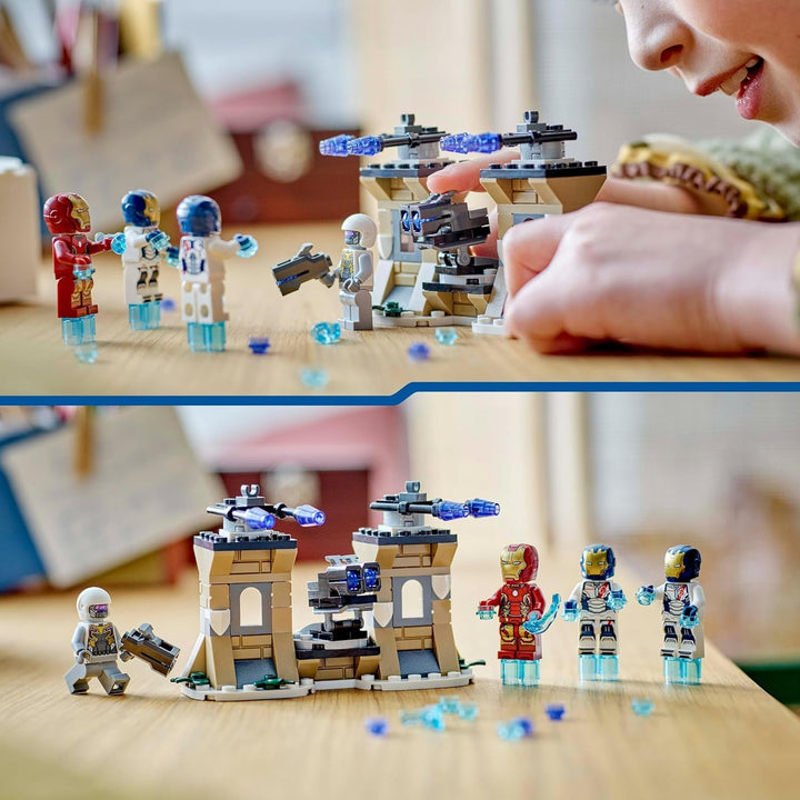 LEGO Marvel Iron Man & Iron Legion Vs. Hydra Soldier, Avengers Building Toy, Creative Playset pentru copii și fanii supereroilor, cadou pentru băieți și fete de la 6 ani 76288
