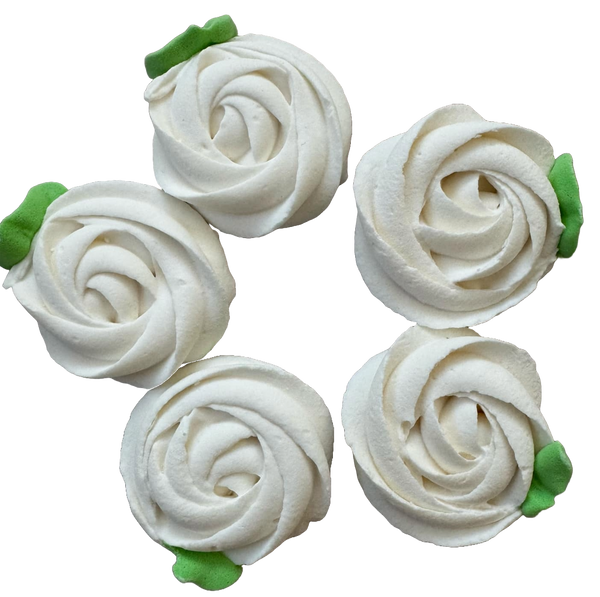 Lot de 5 décorations comestibles en meringue, Fleurs blanches