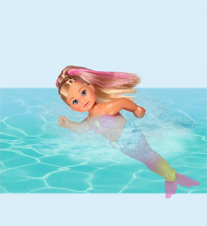 Simba 105733318 - Evi Love Swimming Mermaid, Evi ca o sirenă, Poate înota corect, Cu figurină de pește, Păpușă de îmbrăcat, 12cm, Pentru copii de la 3 ani în sus