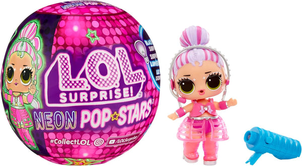 L.O.L. Surprise! Neon Pop Stars Tots - 1 păpușă cu surprize magice cu lumină neagră, ambalaj orb, 7 păpuși de colecționat, fiecare cu autocolante neon și accesorii, cadou pentru copii 4+