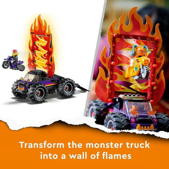 LEGO 60339 City Stuntz Stuntz Show Double Looping Set, Incl. rampă, monster truck, 2X motocicletă și 7 minifigurine, jucărie pentru copii cu vârsta peste 7 ani