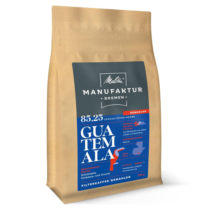 Melitta Manufaktur-Kaffee Guatemala Honey, Spezialitäten-Kaffee, 250G, Ganze Kaffee-Bohnen, Ungemahlen, Single-Origin-Kaffee, Sanfte Trommelröstung, Geröstet in Deutschland, Stärke 3