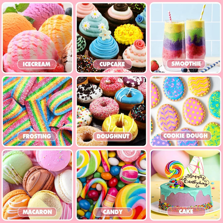 Colorant alimentar - 20 de culori x 10 ml coloranți alimentari concentrați lichizi pentru decorarea torturilor, copt, fursecuri, macaroane - Colorant alimentar fără zahăr pentru băuturi, decorarea torturilor, slime DIY, ouă de Paște