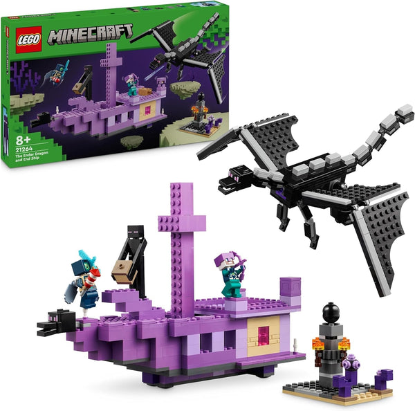 LEGO Minecraft The End Dragon și The End Ship, jucărie de acțiune și set de descoperire, set de construcție pentru jocuri video, set de aventură, cadou pentru băieți și fete de la 8 ani 21264