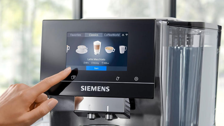 SIEMENS, mașină de cafea complet automată, EQ700, afișaj Iselect, Coffeeworld, Cold Brew, Slow Brew, recipient pentru lapte, adaptor pentru cărămizi de lapte, Home Connect, oțel inoxidabil, alb, TQ715R03 Integral