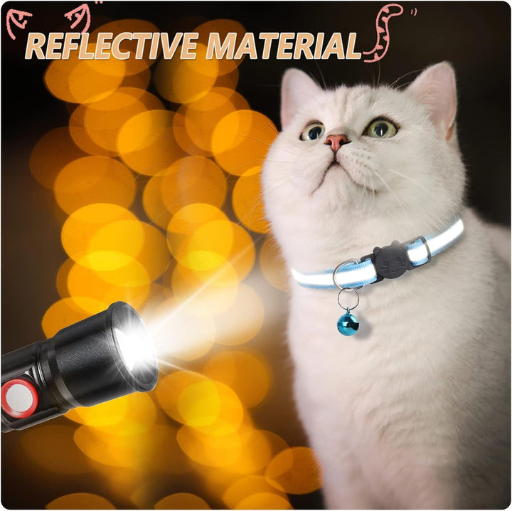 Set de 6 zgărzi pentru pisici, zgărzi reflectorizante cu încuietoare de siguranță și clopoțel, zgardă reglabilă pentru pisici de la 19 la 32 cm