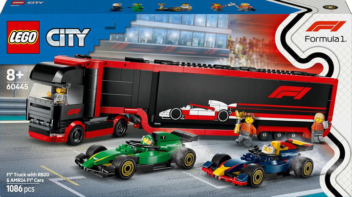 LEGO City F1 Transporter with RB20 & AMR24 F1 Racing Cars - Toy Car Transporter for Red Bull & Aston Martin Formula 1 Teams - Incl. 5 Minifigures - Gift for Boys & Girls Ages 8+ 60445