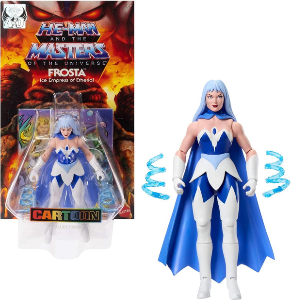 Masters of the Universe Origins Action Figure Frosta din colecția de desene animate, aproximativ 14 cm înălțime, din serialul TV din anii 1980, prințesa puterii cu forță de gheață, design detaliat și pelerină, JBM87