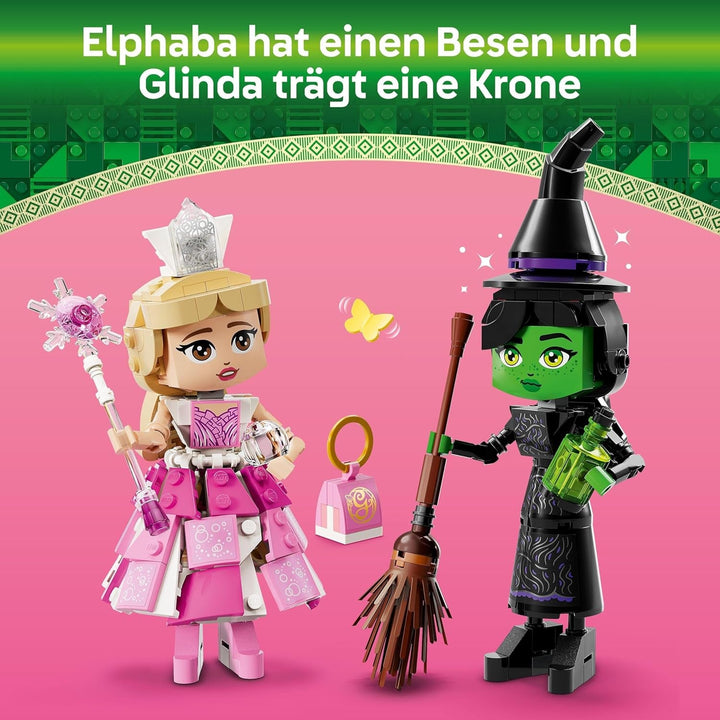 Păpuși LEGO Wicked Elphaba și Glinda - jucărie cu figurine de colecție ale vrăjitoarelor din Oz - cadou creativ pentru fete peste 10 ani și fani ai filmului - 75682