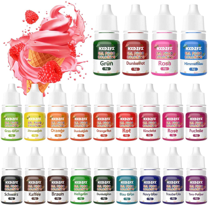 Lebensmittelfarbe – 20 Farben Hochkonzentriert Lebensmittelfarbe Flüssige Zum Tortendeko, Backen, Ostereierfarbe, Macaron, Fondant, Lebensmittel Farben Set Für Kochen, Airbrush, DIY Seifen - 6Ml