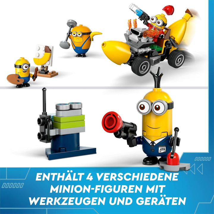 LEGO I - Simply Incorrigible 4 Minioni și mașina cu banane, set de joacă pentru I - Simply Incorrigible 4, jucărie pentru copii, cadou creativ Minioni pentru băieți și fete de la 6 ani 75580