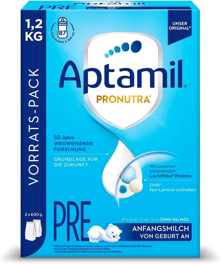 Aptamil Pronutra Anfangsnahrung Pre, Von Geburt An, Ohne Palmöl, Mit Schonendem Lactofidus Prozess, Vorratspack 1,2Kg