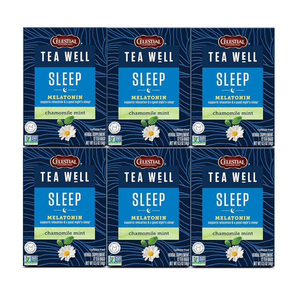 Teawell Herbal Tea, Sleep with Melatonin, Chamomile Mint, Caffeine Free Wellness Tea, 12 Tea Bags (Pack of 6) Tea USA Naty Shop Default Title