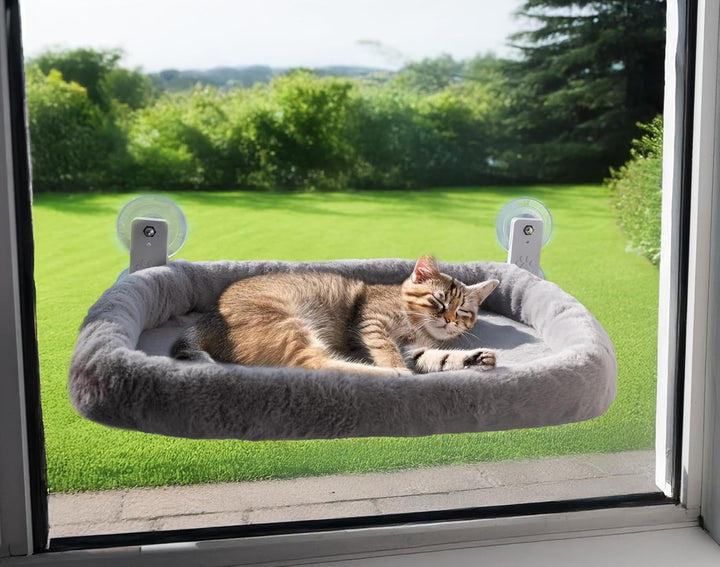 Șezlong pentru pisici – Șezlong robust pentru pisici cu pernă lavabilă | Hamac confortabil pentru ferestre de până la 18 kg | Pat pentru pisici care economisește spațiu și accesorii