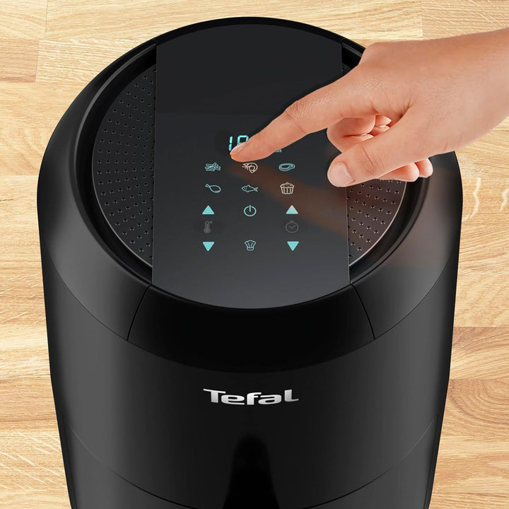 Tefal EY3018 Easy Fry Compact Heißluftfritteuse|1,6L|6 Kochprogramme|Digitales Display|Timer|Gesund Ohne Fett/Öl|Knusprige Pommes|Hot Air Fryer Für 1-2 Personen|1400W|25X25X35Cm,Schwarz