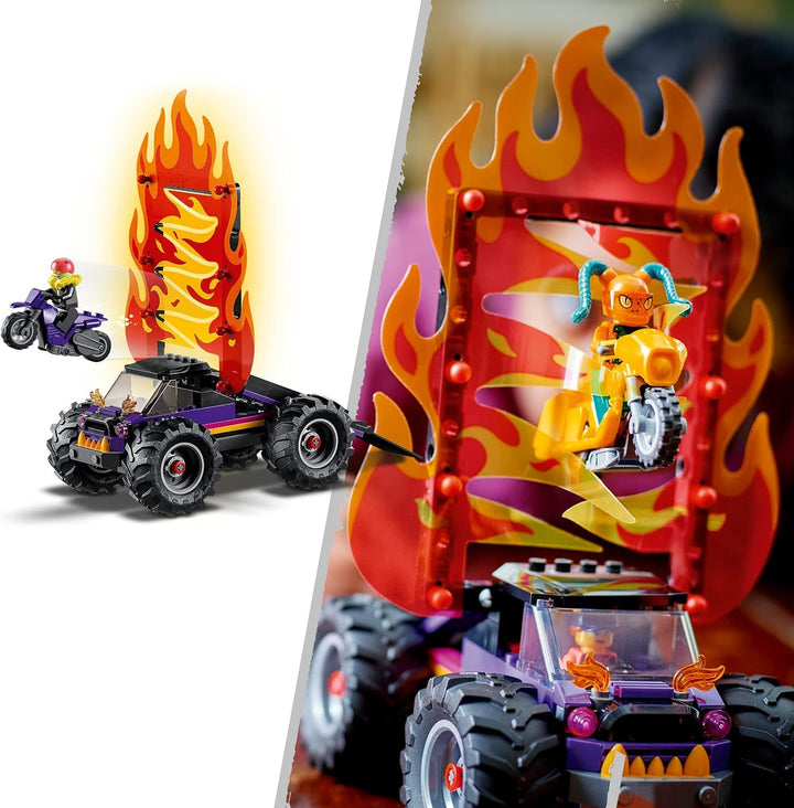 LEGO 60339 City Stuntz Stuntz Show Double Looping Set, Incl. rampă, monster truck, 2X motocicletă și 7 minifigurine, jucărie pentru copii cu vârsta peste 7 ani
