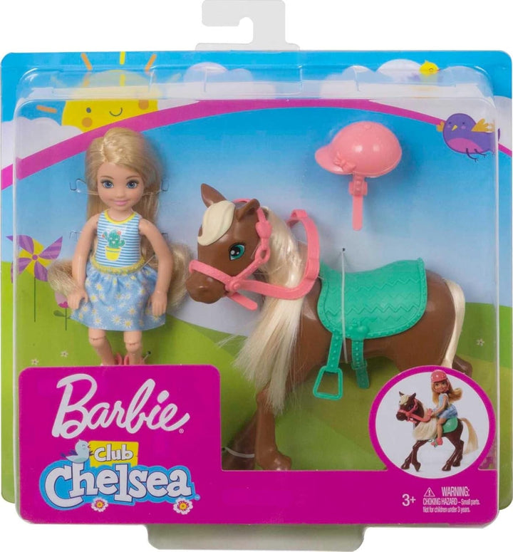 Barbie GHV78 - Club Chelsea Playset cu păpușă și cal, aprox. 15 cm, blondă, cu modă și accesorii, jucărie cadou pentru copii de la 3 la 7 ani