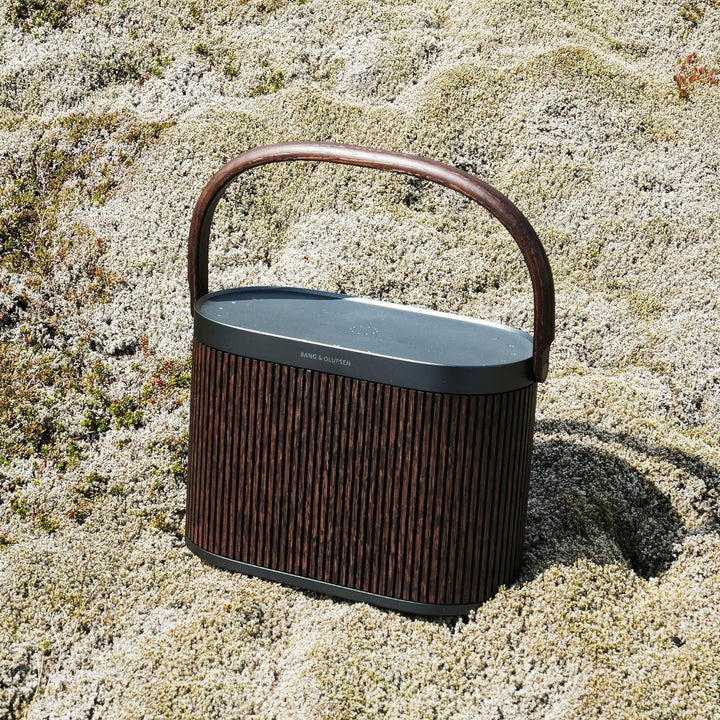 Bang & Olufsen Beosound A5 - Difuzor portabil Bluetooth 360 ° portabil și pentru acasă, cu cablu USB-C și placă de încărcare wireless Qi integrată - stejar închis
