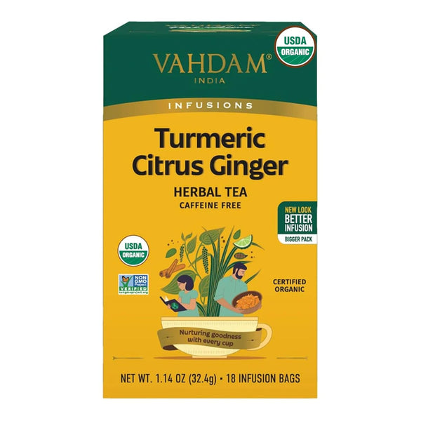 , Organic Turmeric Citrus Ginger Herbal Tea (18 Count) Caffeine Free, Gluten Free | 100% Pure Herbal Blend - Citrusy & Savory | Eco-Friendly Individually Wrapped Tea Bags | Direct from Source Tea USA Naty Shop Default Title